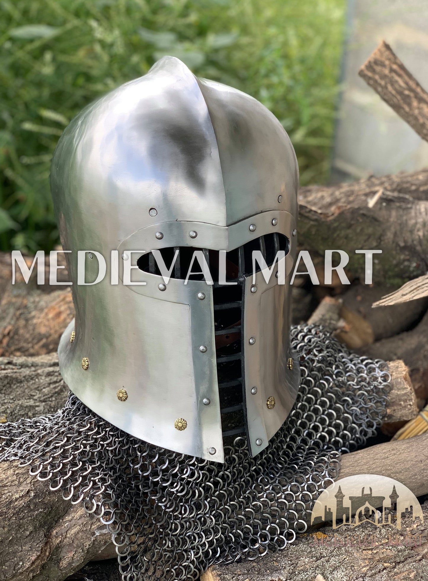 MEDIEVALMART 1500 AD Italian Barbute T shaped visor Helmet By "Gonaza Family"
