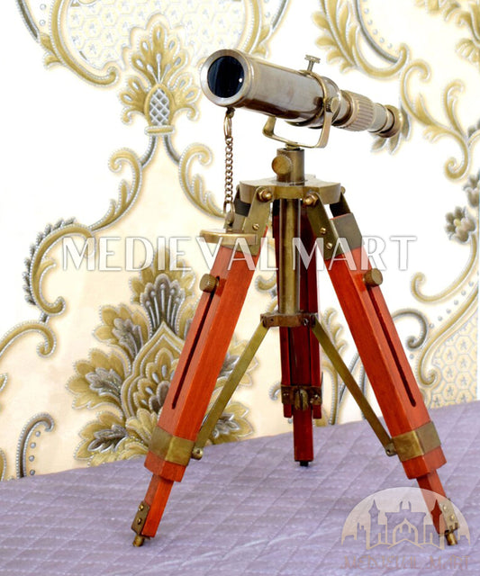 MEDIEVALMART Nautical Handmade Working Telescope W/H Wooden Tripod Stand Gift For Dad