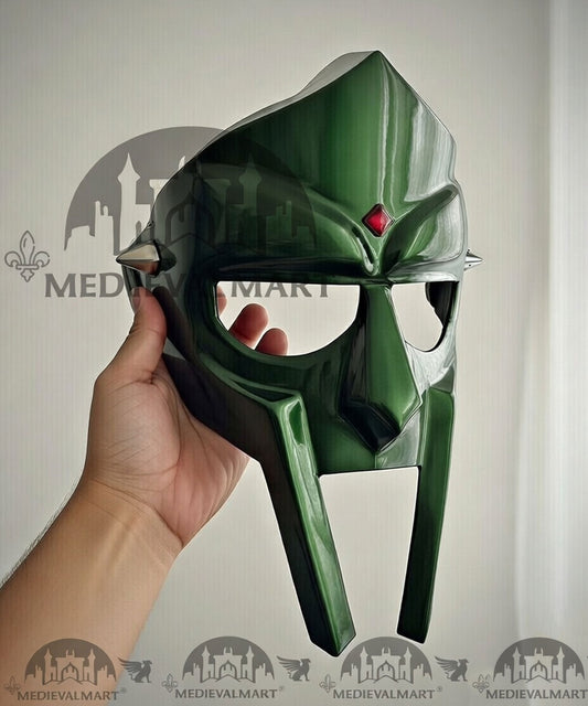 MEDIEVALMART PREMIUM MF DOOM Mask Mad Villain Jade Green Finish Steel Face Armor