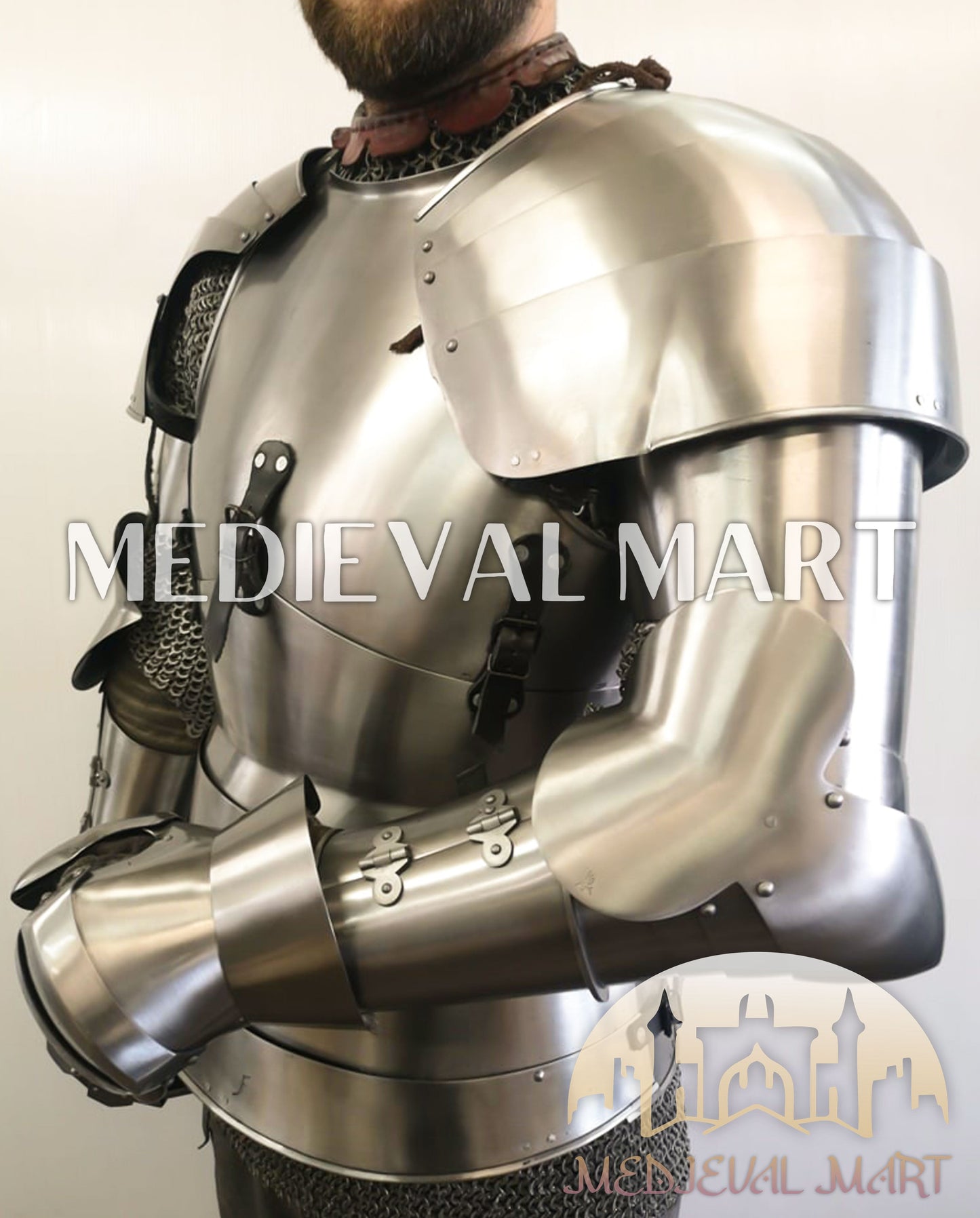 MEDIEVALMART Medieval German Combat Sport Buhurt Battle Full Body Plate Armor Suit with Viking Axe Or Sword
