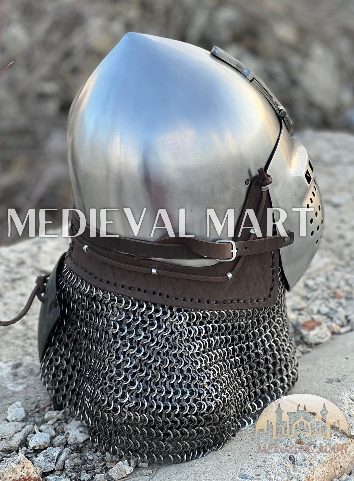 MEDIEVALMART 14th-Century Medieval LOB Nurnberg Klappvisor Combat Helmet