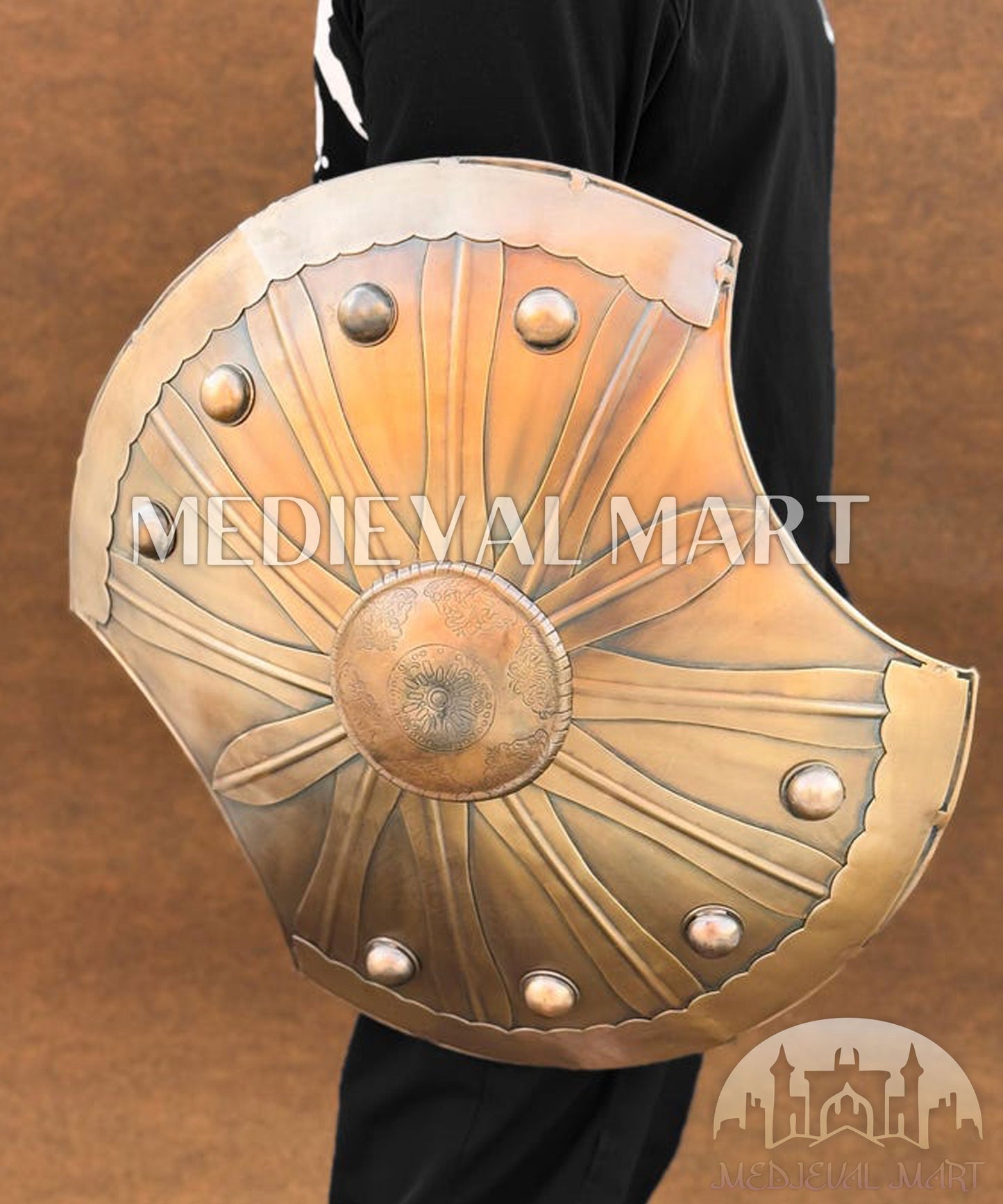 MEDIEVALMART Medieval Achilles Trojan Troy Greek Shield Silver & Brown Two Finish | Gift for Halloween Day