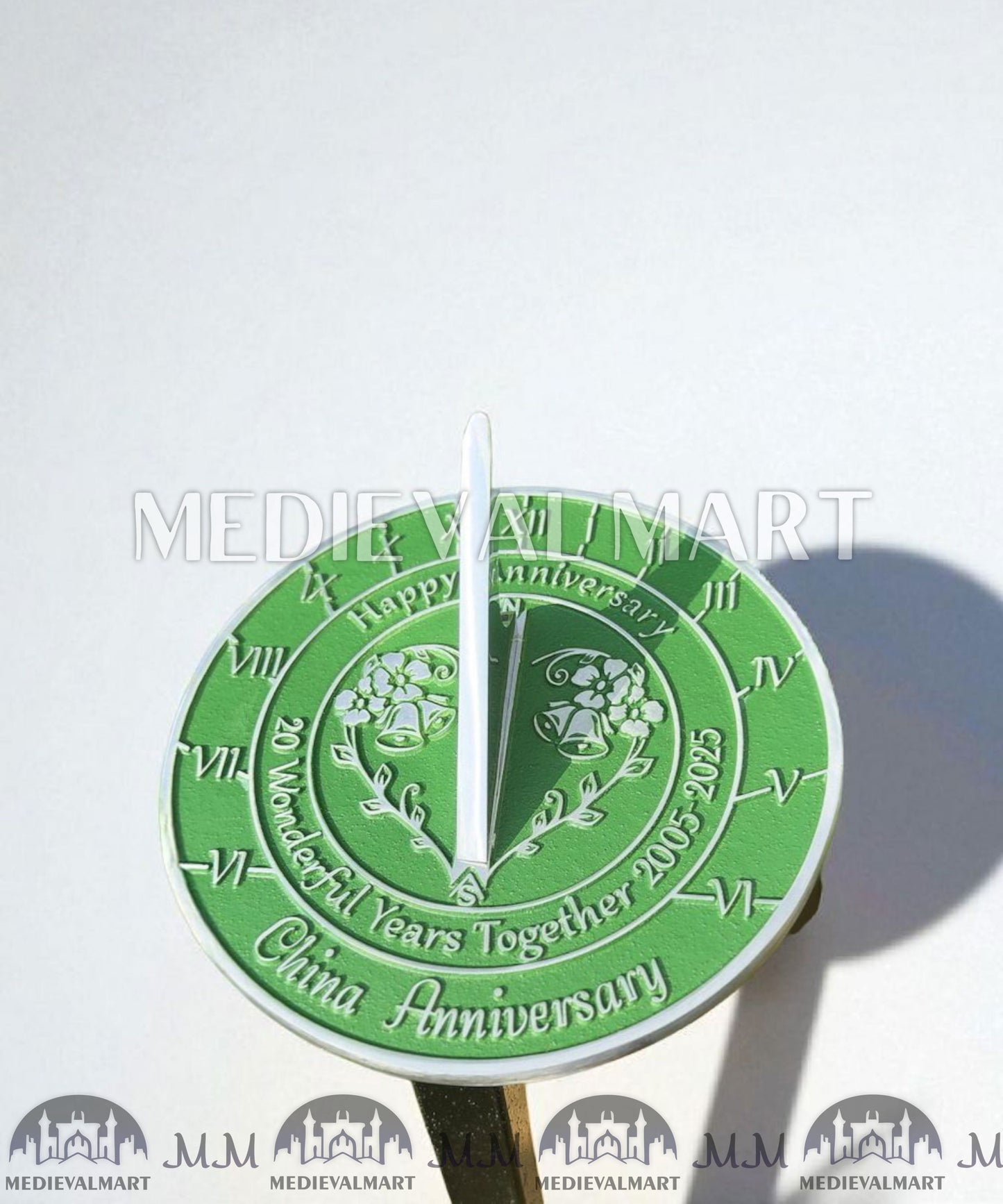 MEDIEVALMART 20th "Wonderful Years" China Anniversary Sundial Clock Best Gift For Anniversary Day