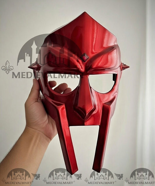 MEDIEVALMART PREMIUM MF DOOM Mask Mad Villain Red Finish Steel Face Armor