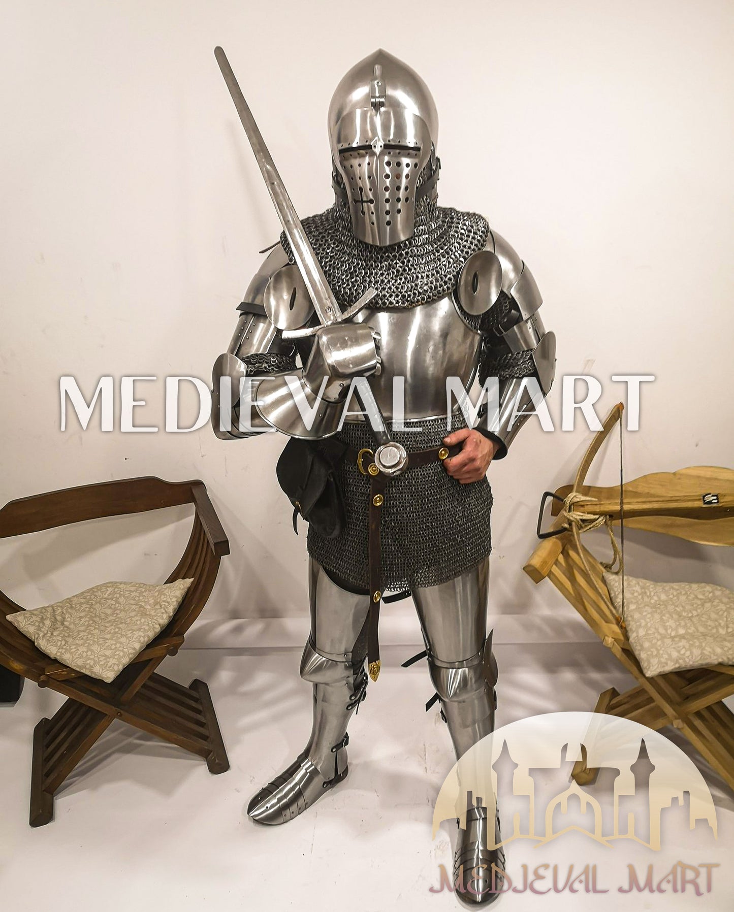 MEDIEVALMART 14th Century Combat Full set of Buhurt Armor Suit W/H Klappvisor Bascinet & Sword