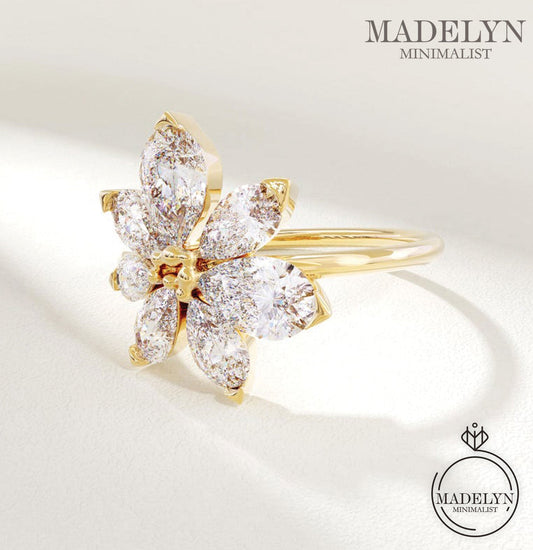 MADELYN MINIMALIST 14k Solid Gold Daisy Engagement Floral Anniversary Ring Chunky Flower Ring | Gift for Her, Wife