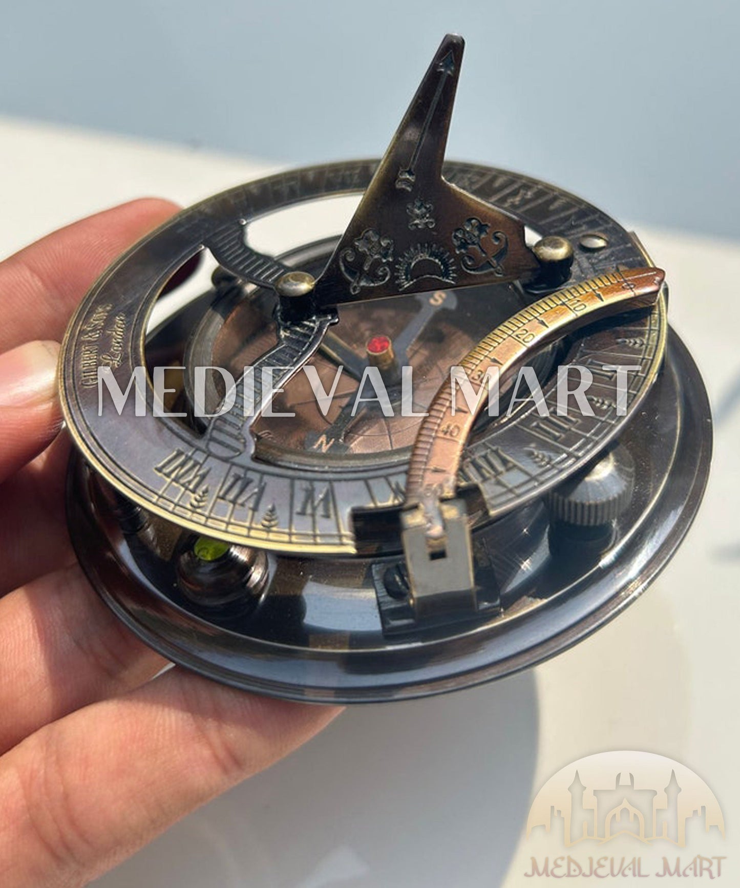 MEDIEVALMART Nautical Custom Engrave Sundial Working Compass Antique Black Finish | Gift For Dad & Mom