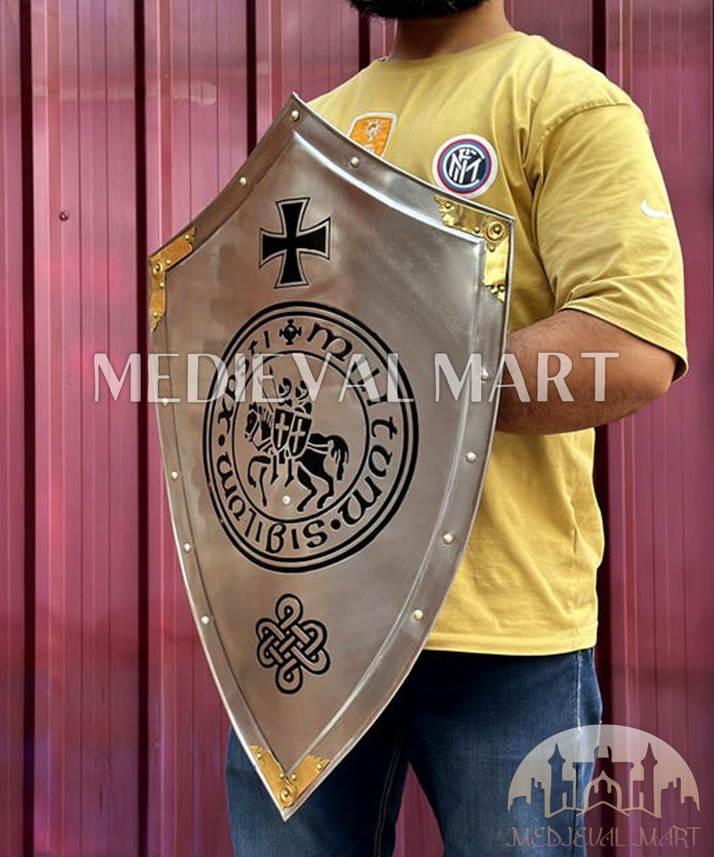 MEDIEVALMART Medieval Iconic Templar Knigh Curasder Cross Shield W/H Brass Touch | Gift for Dad