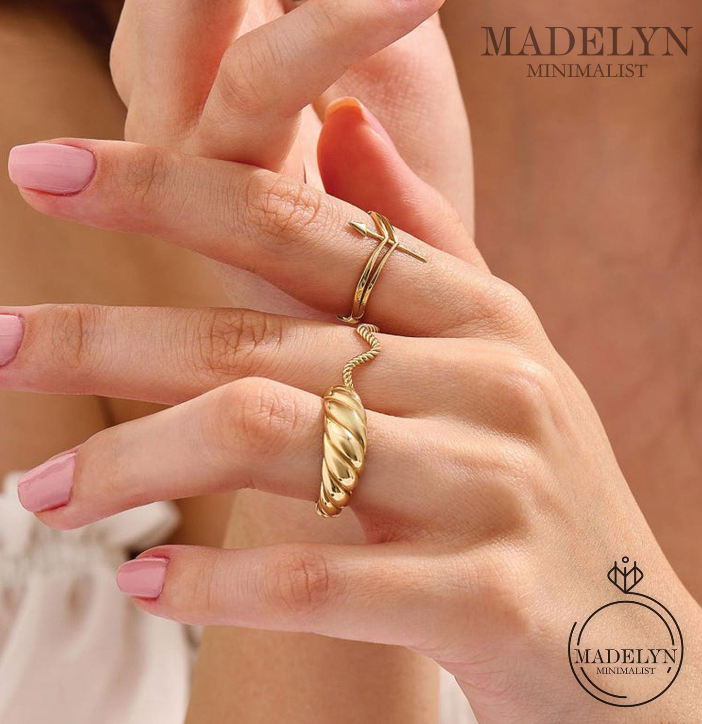 MADELYN MINIMALIST 14k Solid Gold Minimalist French Croissant Twisted Dome Ring | Gift for Mom