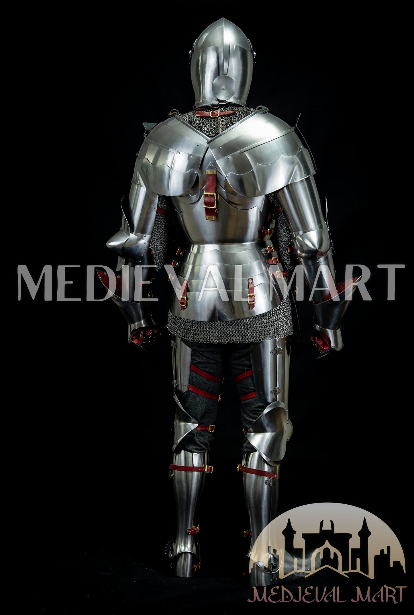 MEDIEVALMART 14th-Cen European English Hardend Steel Plate Armor Buff Polish W/H Houndskull Closed Bascinet