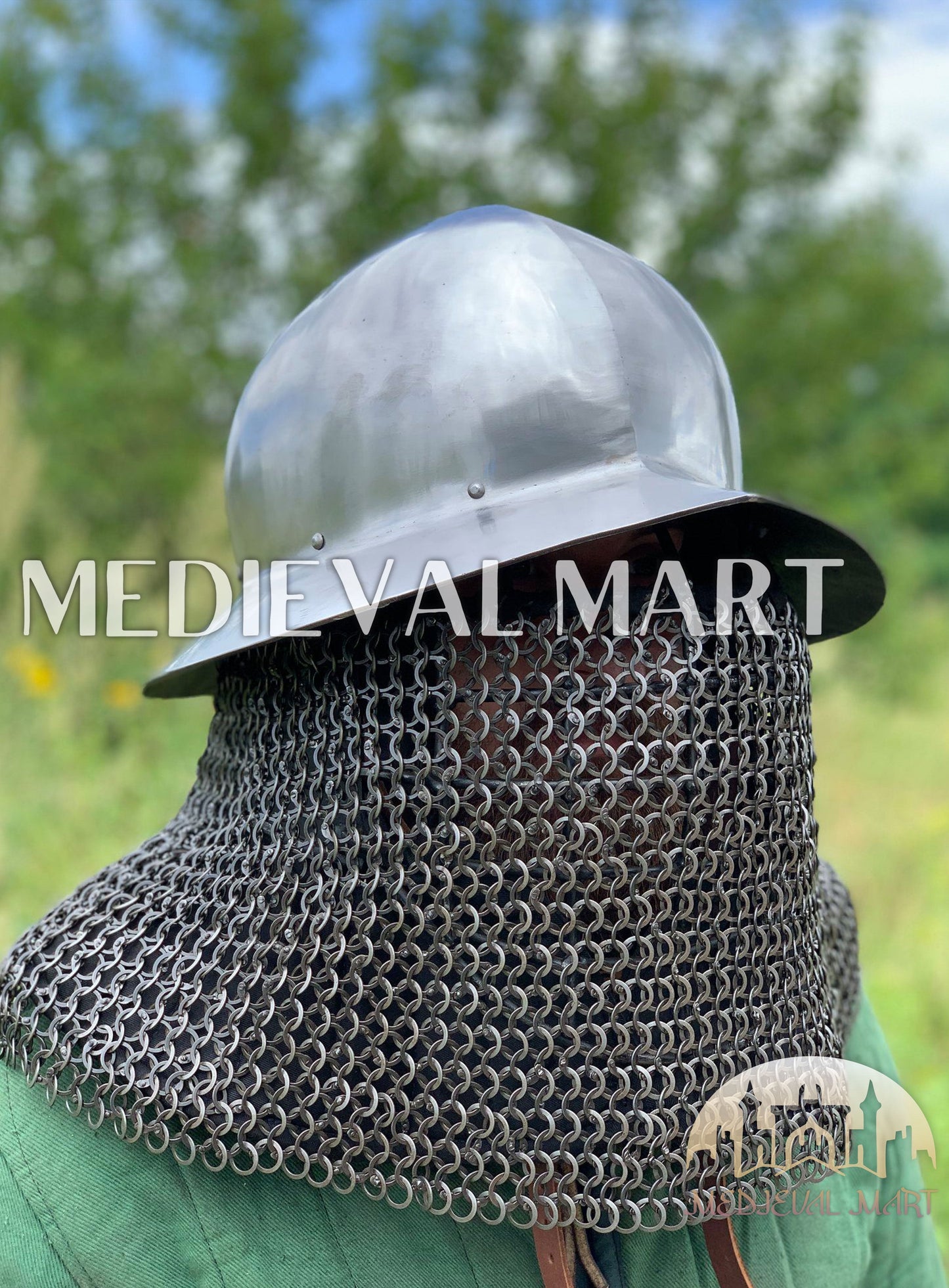 MEDIEVALMART Medieval Mens Celleta Kettle Helmet W/H Chainmail