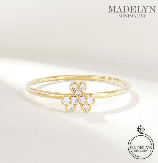 MADELYN MINIMALIST 14k Gold Shamrock Ring, Dainty Promise Ring for Her | Gift For Her, Promise Day