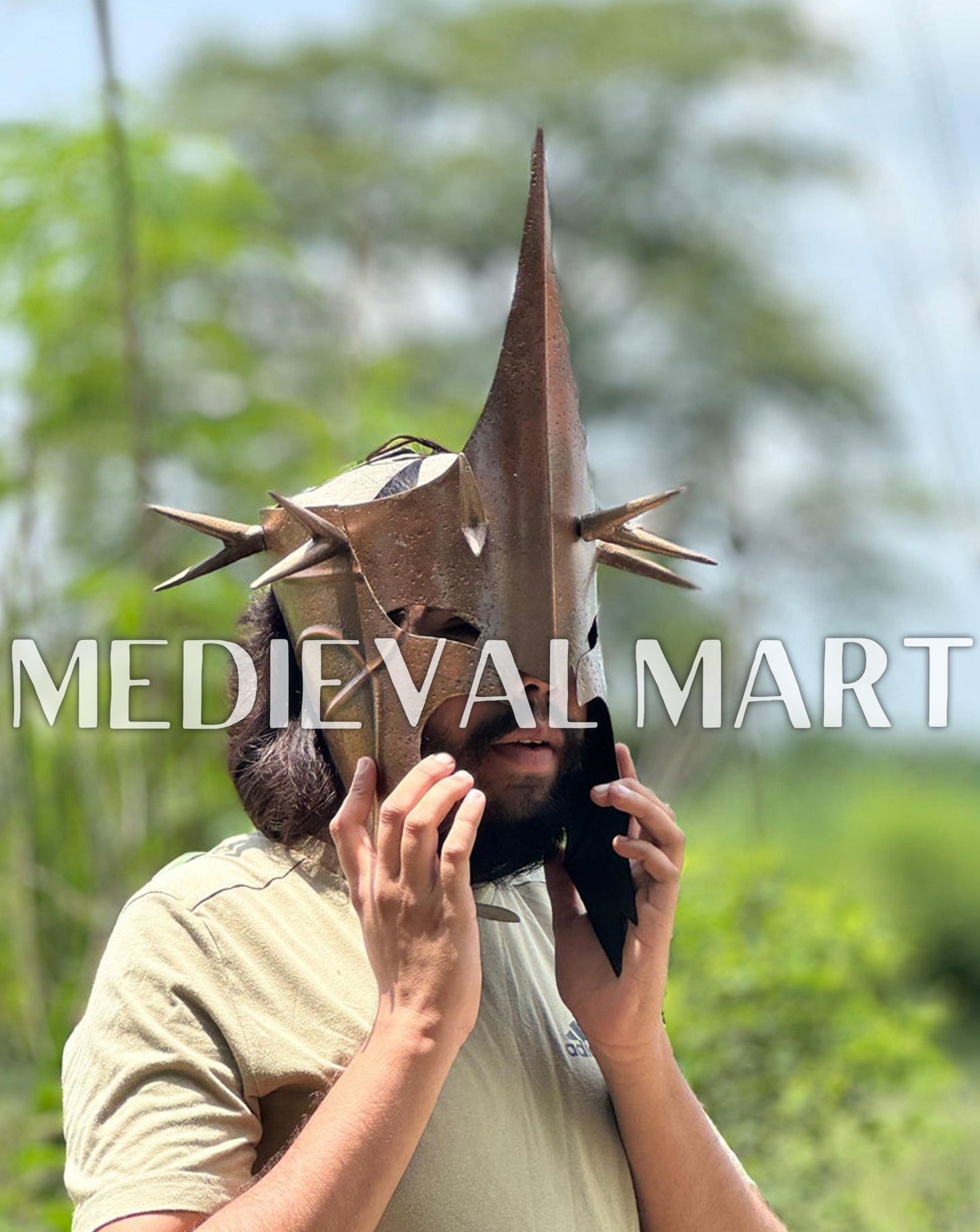 MEDIEVALMART Bronze Finish Nazgul Helmet W/H Free Stand | LOTR Props