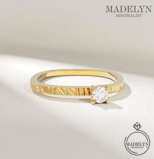 MADELYN MINIMALIST 14k Solid Gold Square Shape Diamond Modern Promise Ring for Girlfriend | Gift For Her