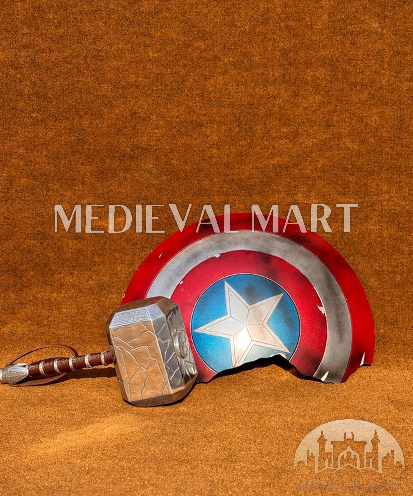 MEDIEVALMART Avengers Endgame Captain America Broken Shield W/H Thor Damage Hamer | Gift for Halloween Day