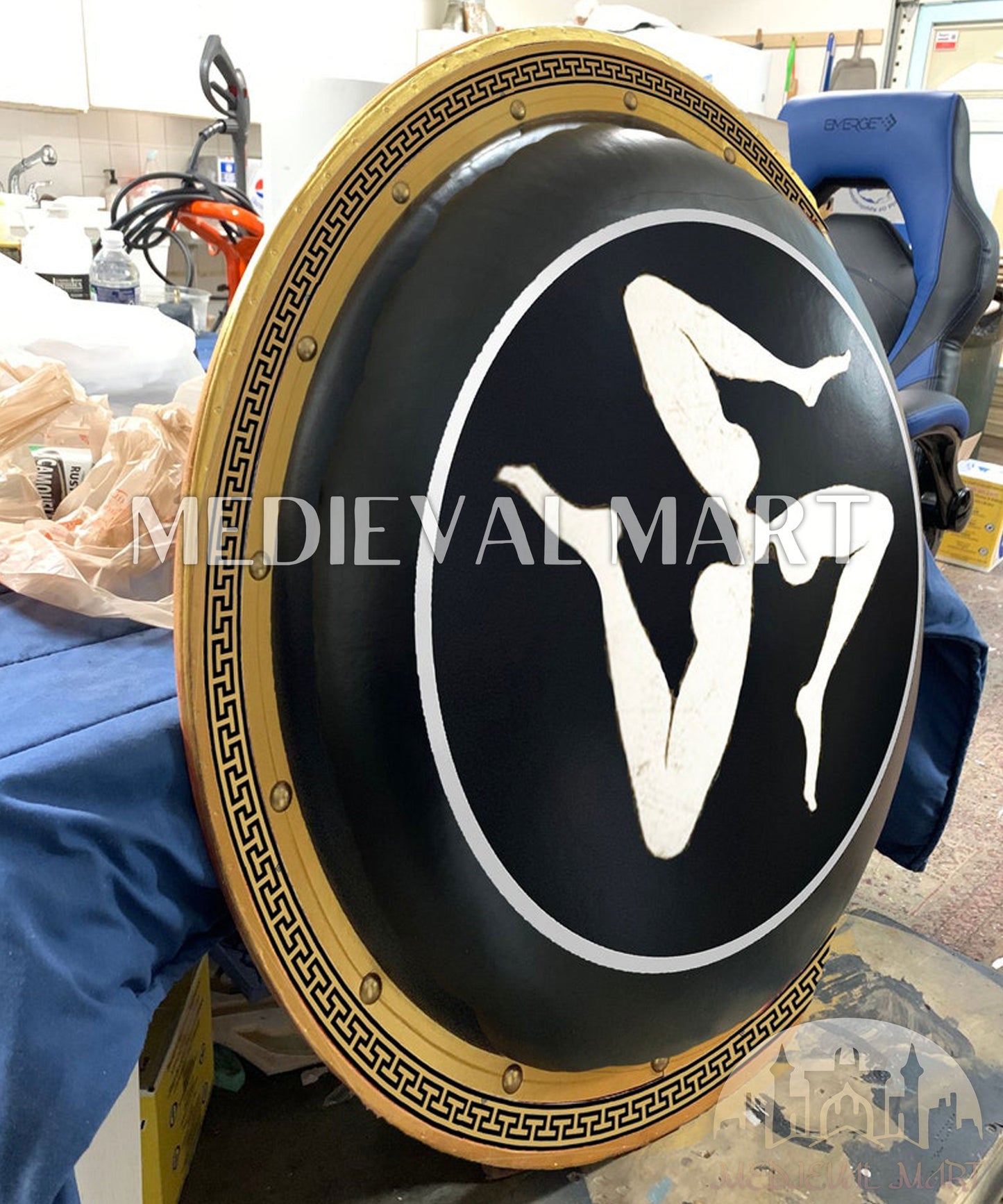 MEDIEVALMART Iconic Syracuse Ancient Greek Hoplite Battleworn Metal/Brass Shield | Gifts For Dad