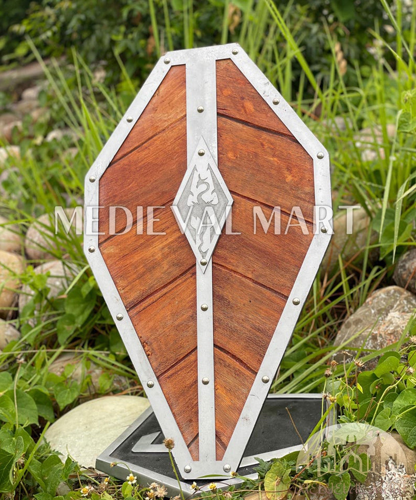 MEDIEVALMART Center Dragon Emblem Fireborn Viking Wooden Shield | Gift for Dad