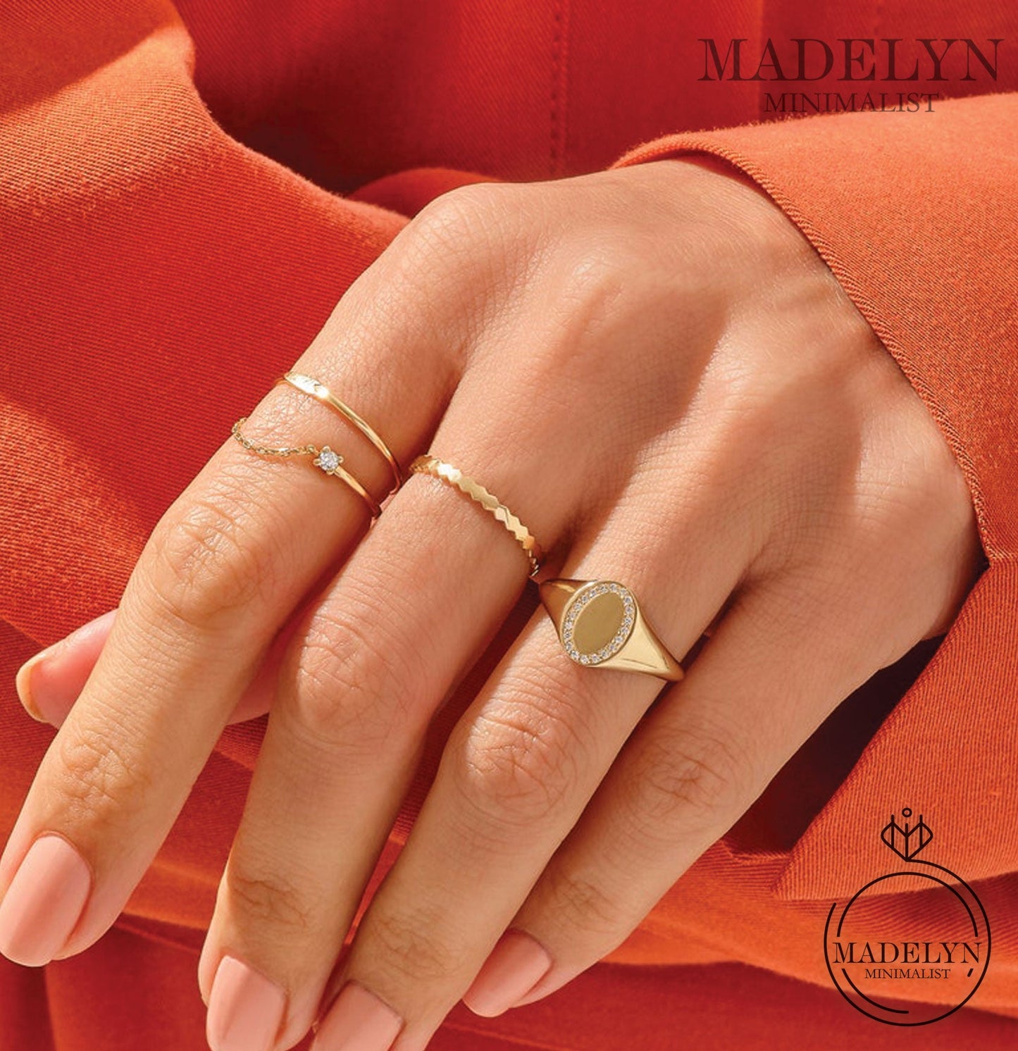 MADELYN MINIMALIST 14k Solid Gold Open Chain Minimalist Stacking Ring for Women | Gift for Her, Wife