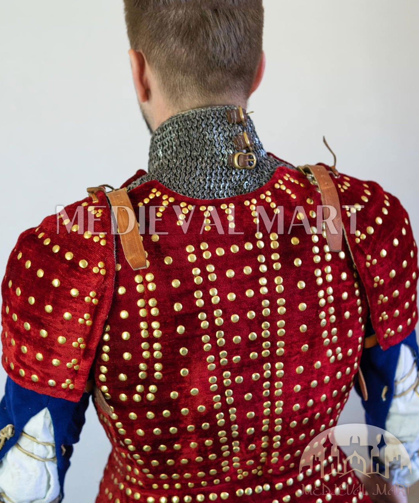 MEDIEVALMART Historical Spanish Renaissance PREMIUM Red Brigandine Jacket Armor W/H Brigandine Spaulders Best for Unisex For Halloween Day