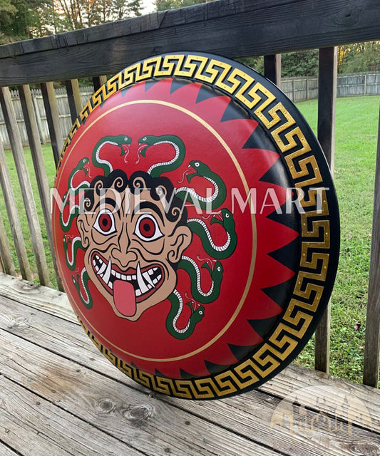 MEDIEVALMART Iconic Gorgon Medusa Ancient Greek Hoplite Battleworn Metal/Brass Shield | Gifts For Dad