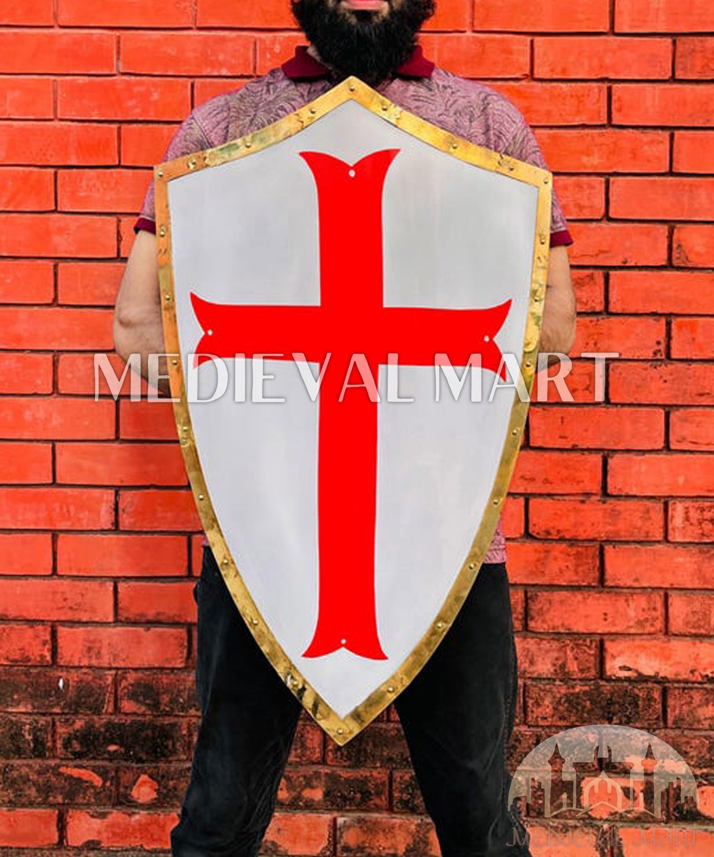 MEDIEVALMART Medieval Crusader Knight Red Cross Templar Royal Shield | Gift for Halloween Day