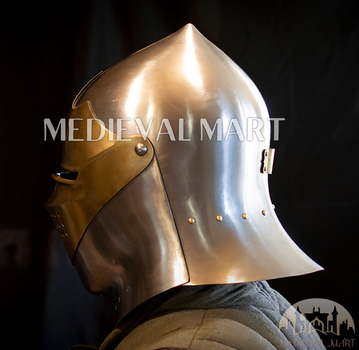 MEDIEVALMART Medieval European knight Closed Griffon Helmet W/H Brass Face Mask