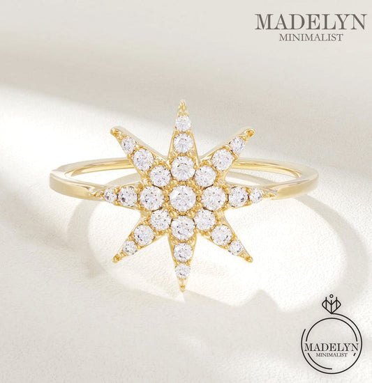 MADELYN MINIMALIST 14k Solid Gold Northstar Ring for Mother | Gift for Her, Wife, Mom