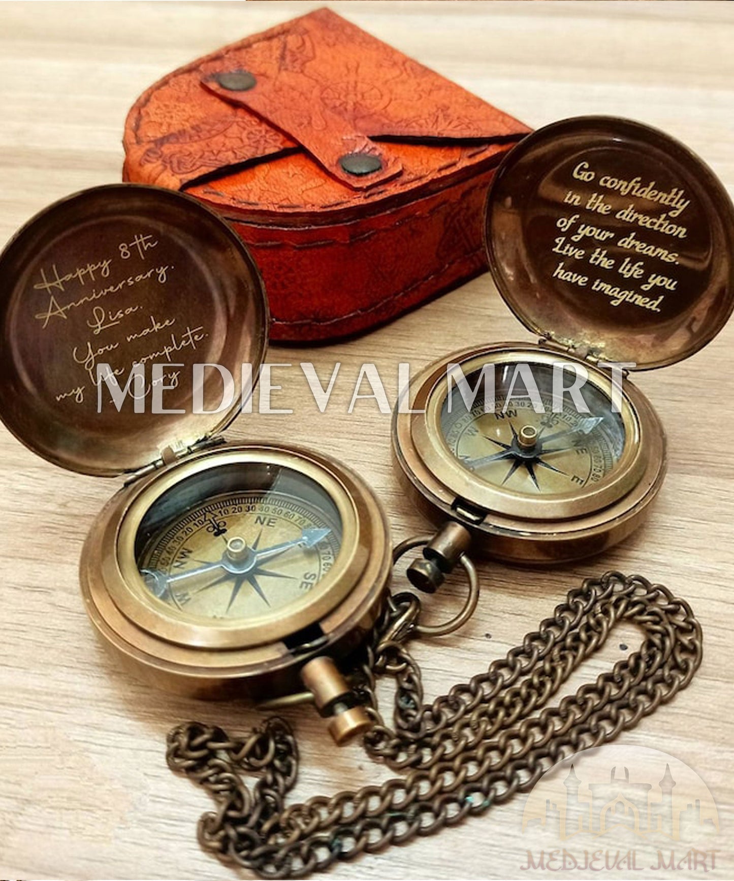 MEDIEVALMART Engrave “Sanctum” Compass W/H “Oaken Vault” Case | Gift for Husband, Father, Graduation”
