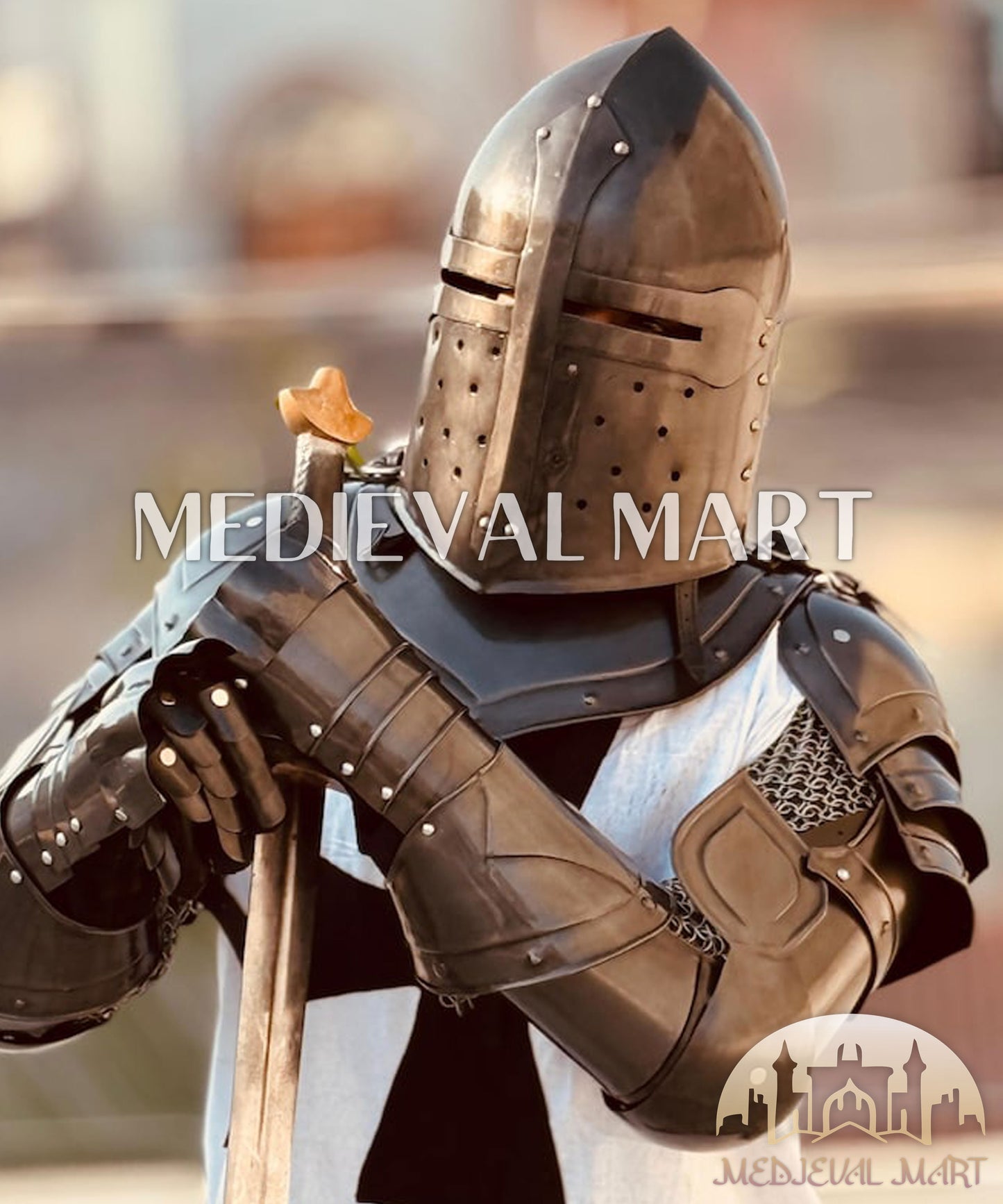 MEDIEVALMART Fantasy Black Medieval Crusader Templar Armor