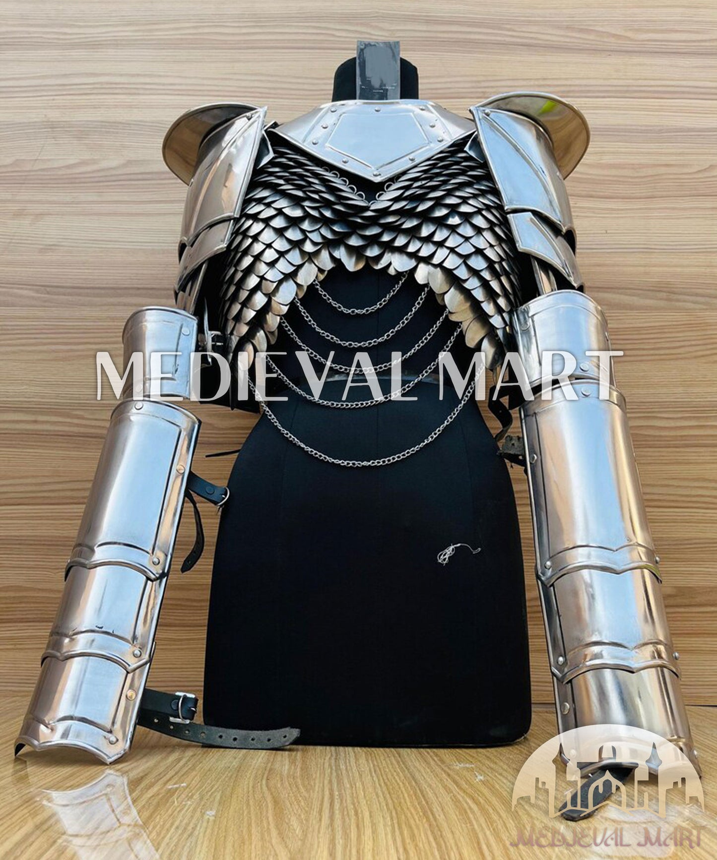 MEDIEVALMART (Velmora Siege) Women’s Armor With (Royal Raven) Bra + Pauldron & Bracer armor