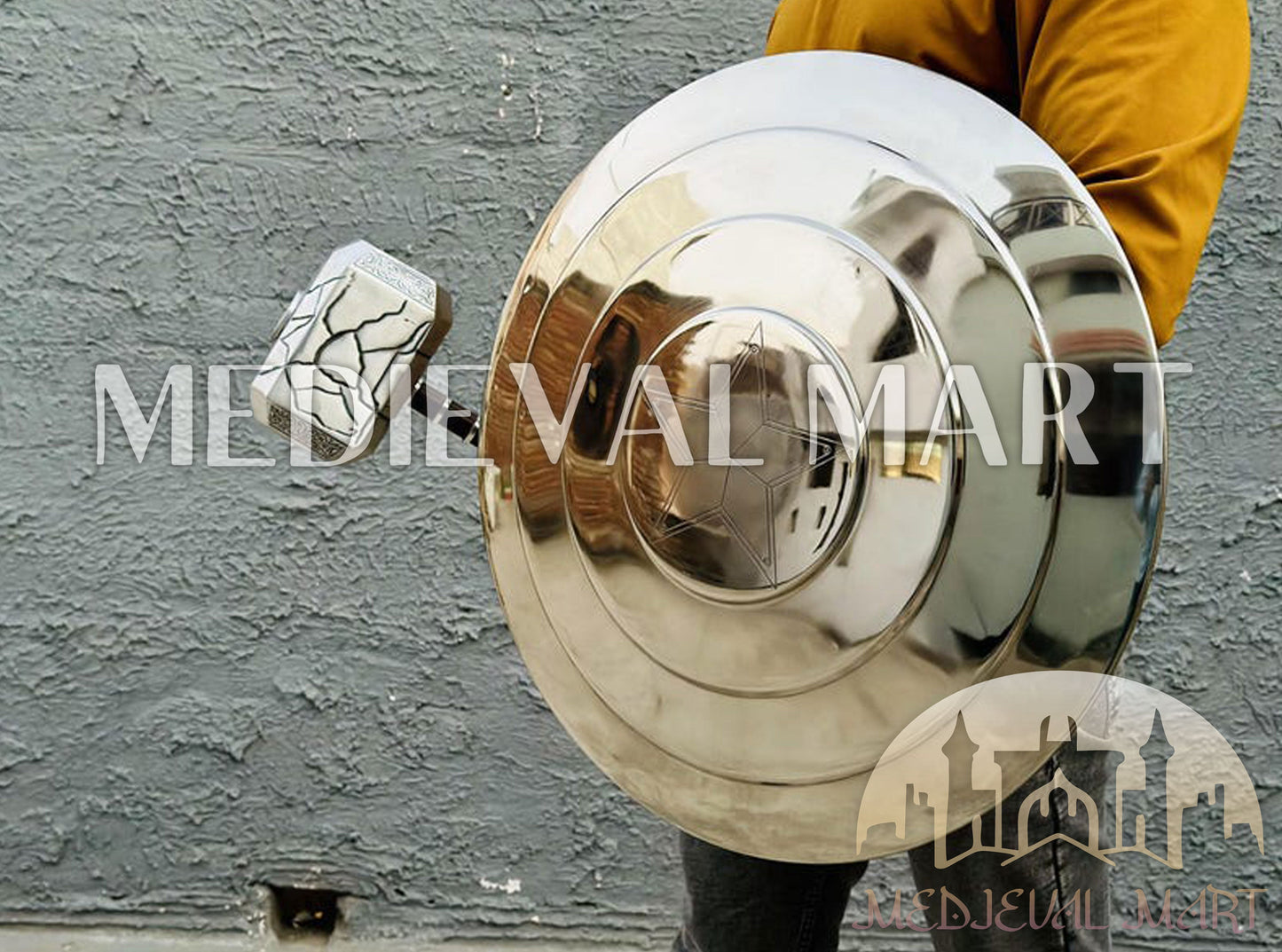 MEDIEVALMART Marvel Legend Captain America Shield Chrome Finish Marvel Prop Replica