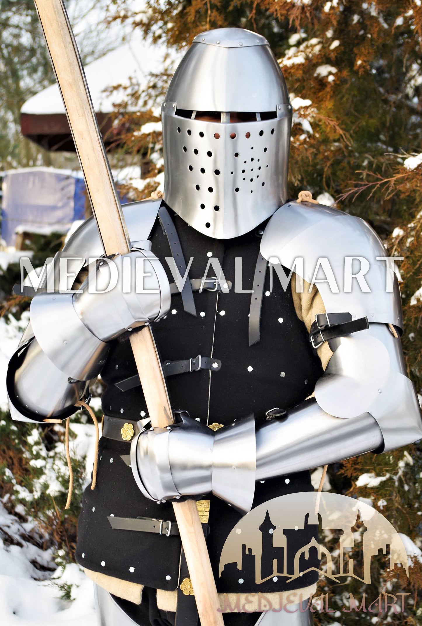 MEDIEVALMART European Sport Buhurt Combat Hardened Steel Suit of Full Body Costume W/H Viking Axe & Titanium Brigandine