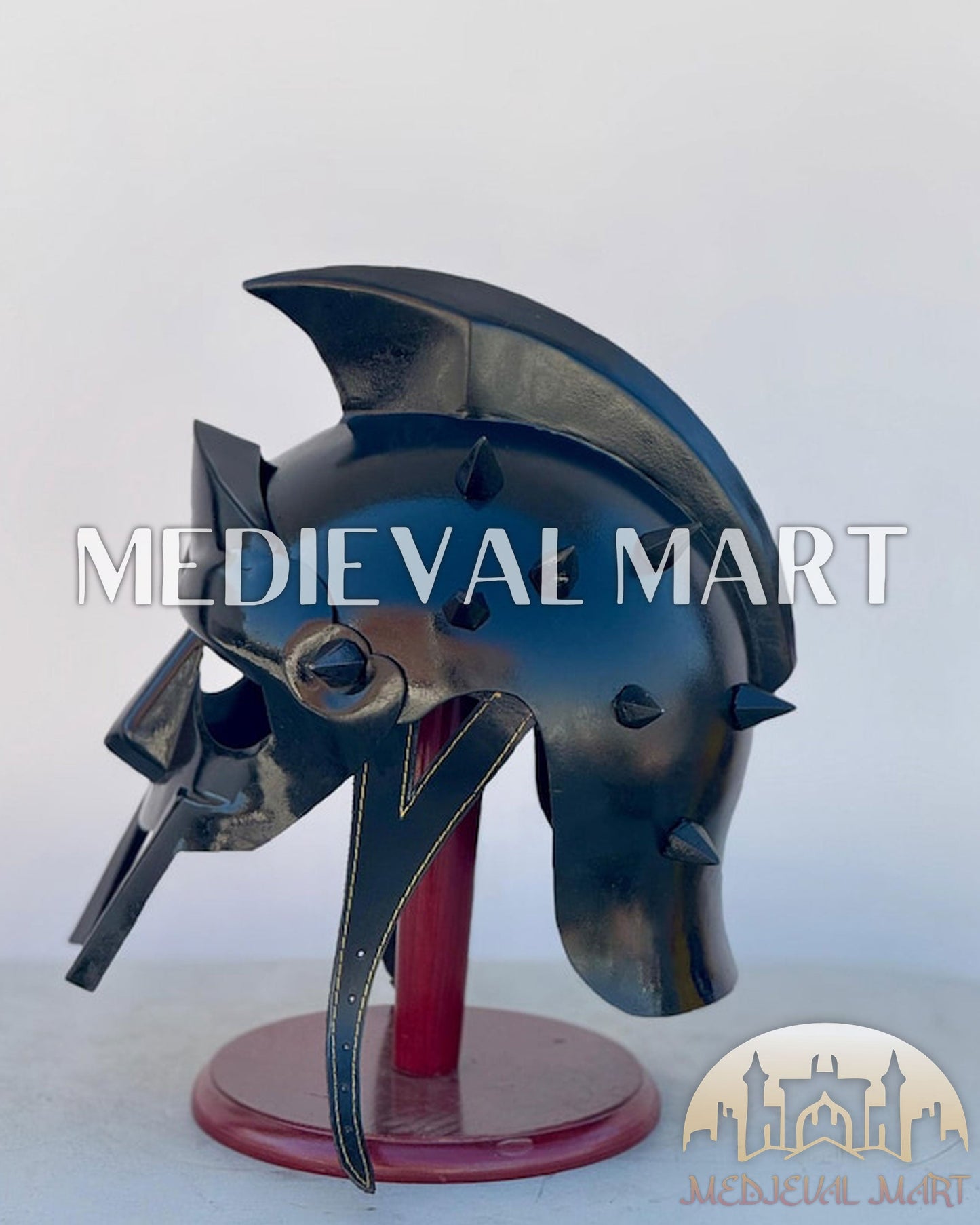 MEDIEVALMART "Gladiator" Black Knight Roman Soldier Helmet W/H Free Stand | LOTR Props