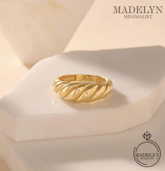 MADELYN MINIMALIST 14k Solid Gold Minimalist French Croissant Twisted Dome Ring | Gift for Mom