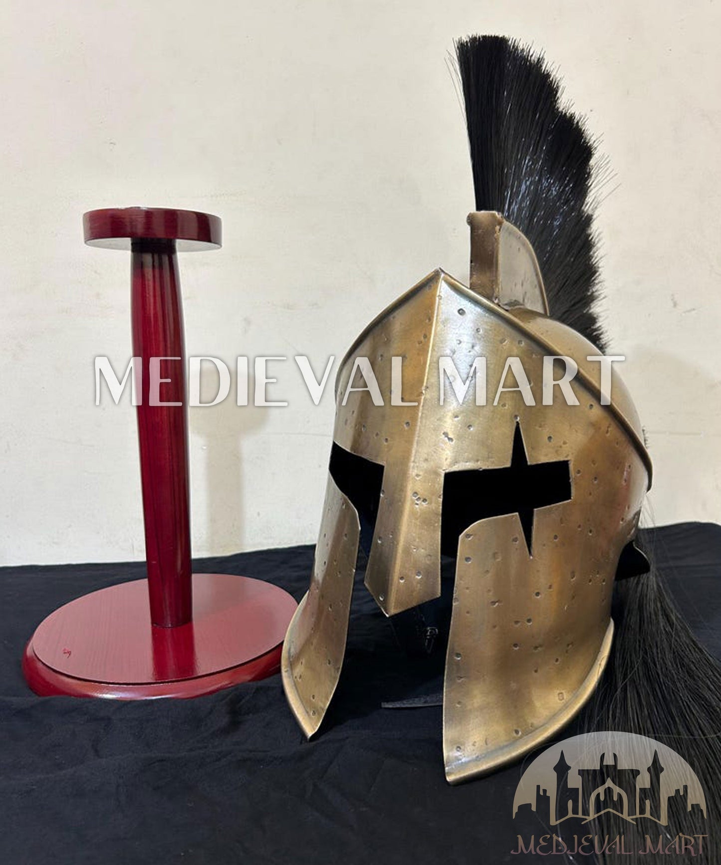 MEDIEVALMART "300" Spartan King Leonidas Damaged Helmet W/H Free Stand | 300 Props