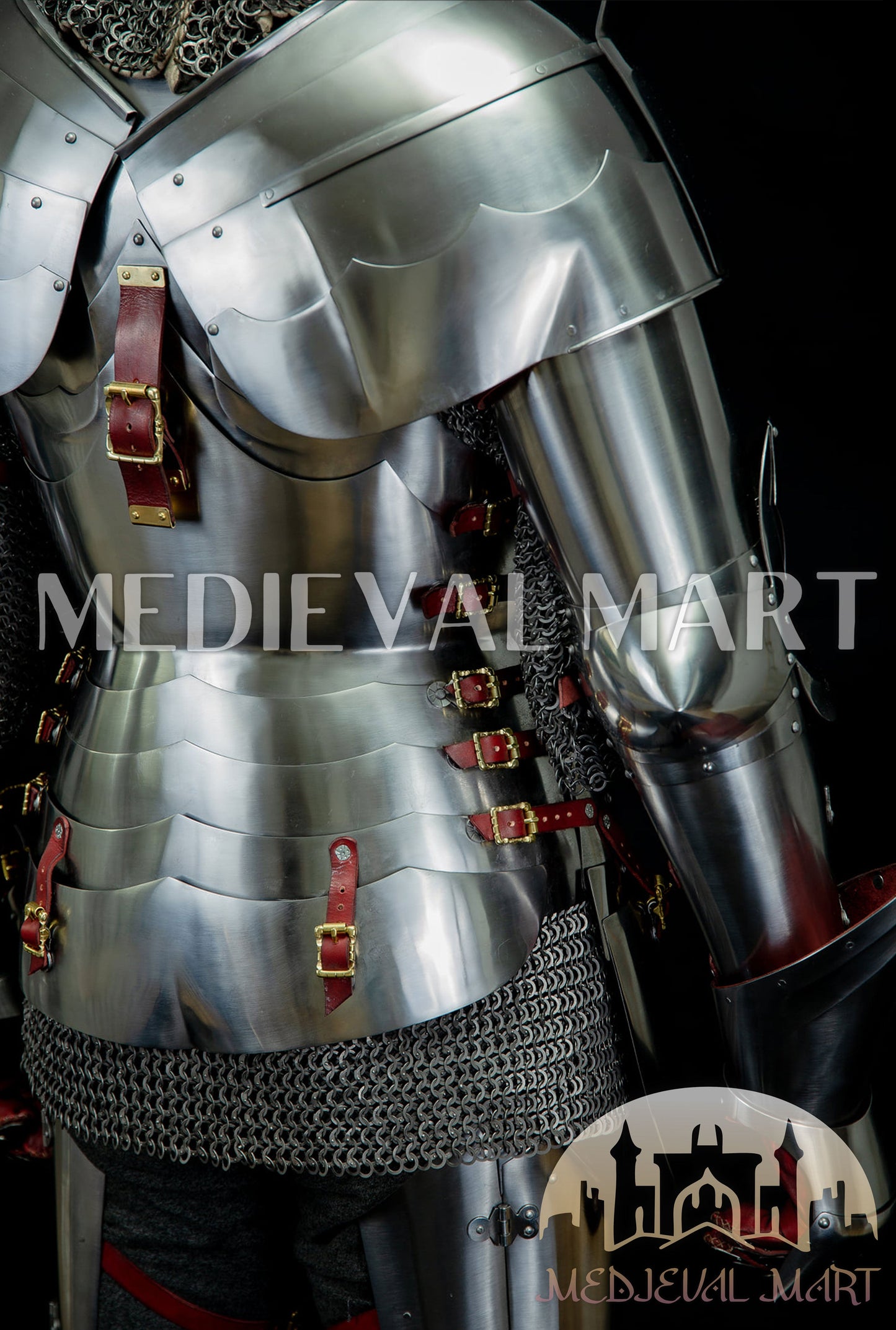 MEDIEVALMART 14th-Cen European English Hardend Steel Plate Armor Buff Polish W/H Houndskull Closed Bascinet