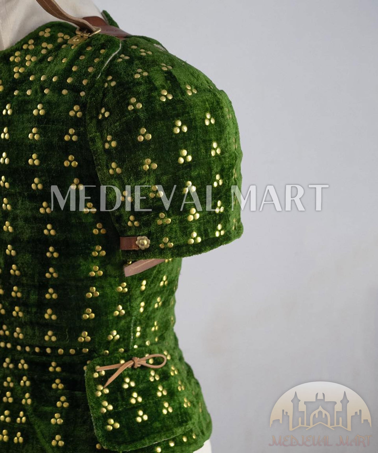 MEDIEVALMART Medieval Spanish Renaissance PREMIUM Green Brigandine Jacket Armor W/H Brigandine Spaulders Best for Unisex For Halloween Dad