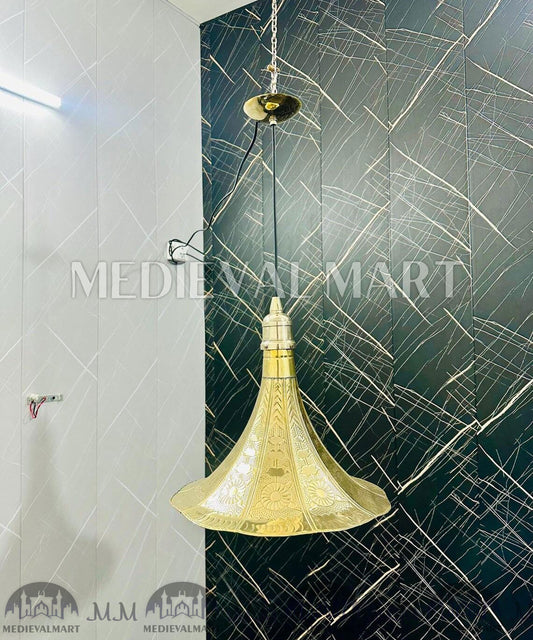 MEDIEVALMART Handcrafted Custom Brass Horn Pendant Light: Modern Glass Hanging Lighting