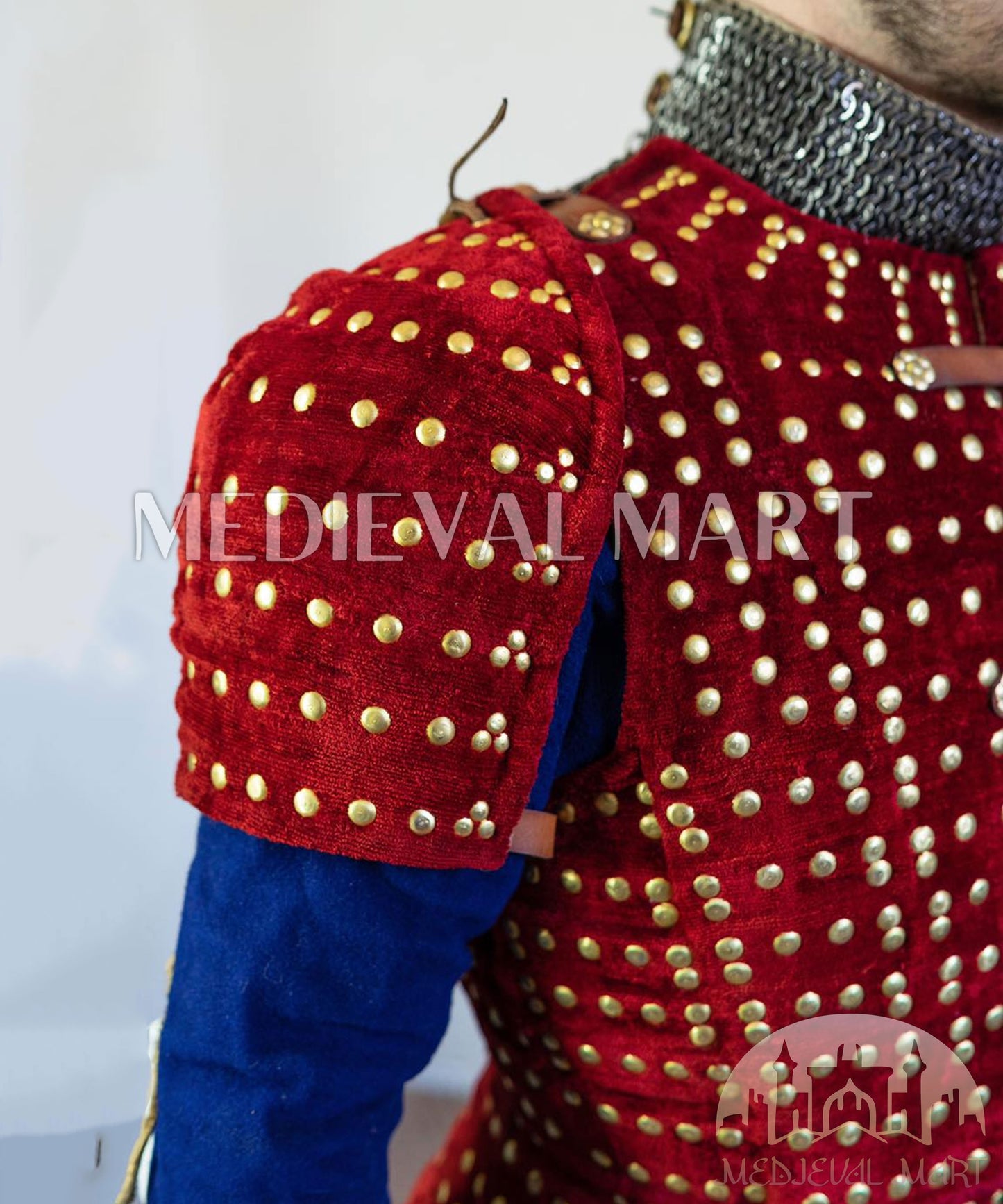 MEDIEVALMART Historical Spanish Renaissance PREMIUM Red Brigandine Jacket Armor W/H Brigandine Spaulders Best for Unisex For Halloween Day