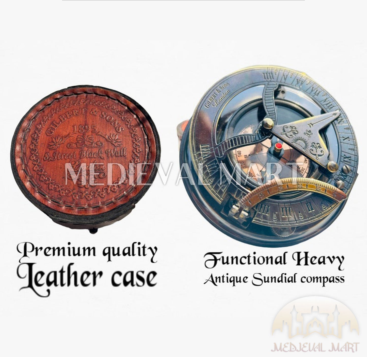 MEDIEVALMART Nautical Custom Engrave Sundial Working Compass Antique Black Finish | Gift For Dad & Mom