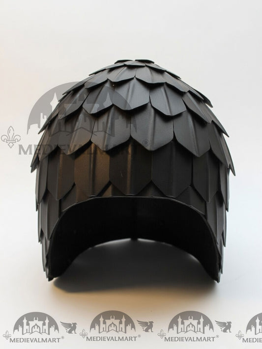 MEDIEVALMART Casque Calotte Historique Écaille W/H Noir Antique Poli & Acier au Carbone