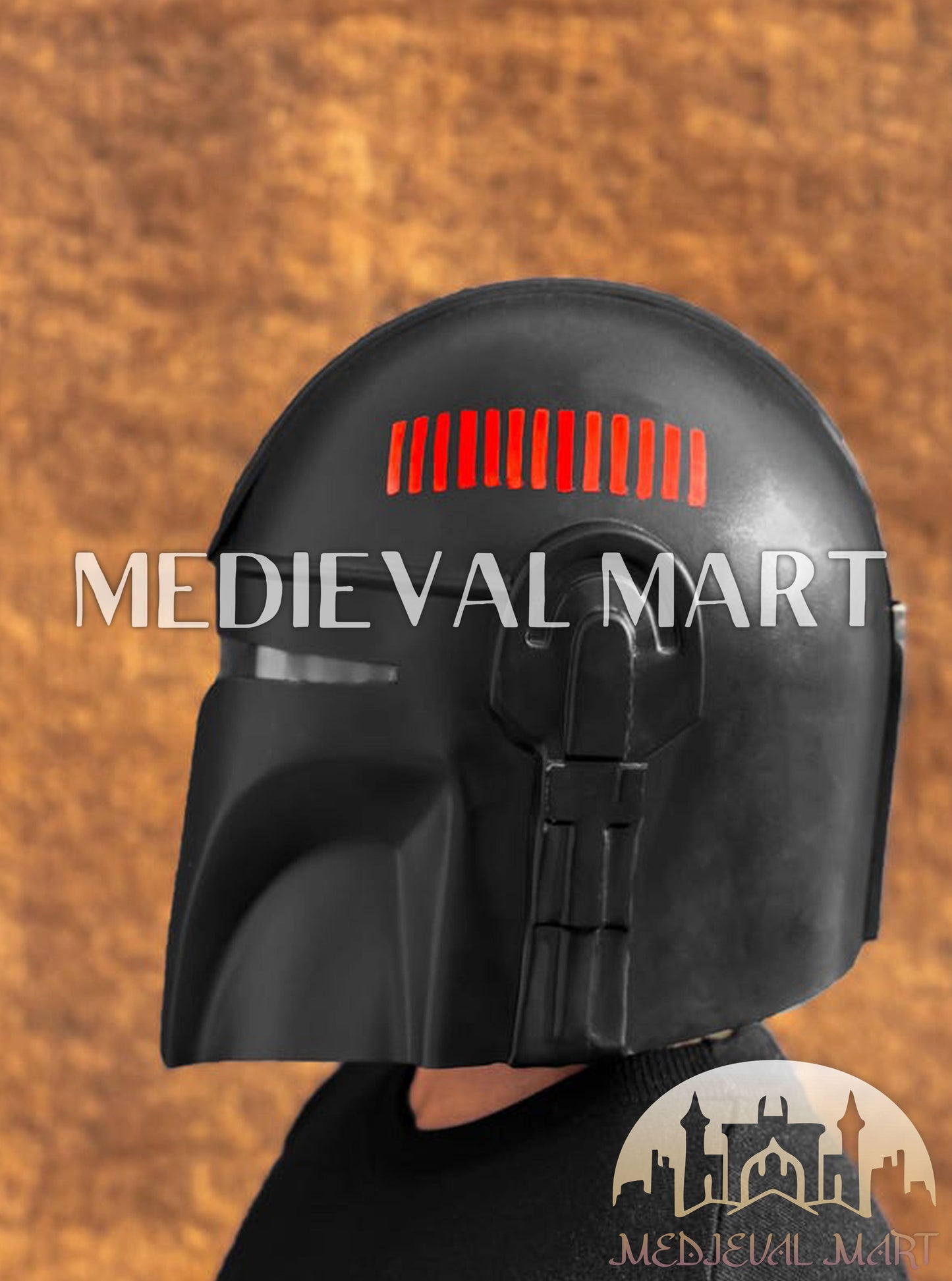 MEDIEVALMART "The Mandalorian" Din Djarin Red Finish Helmet W/H Free Stand | Star Wars Props