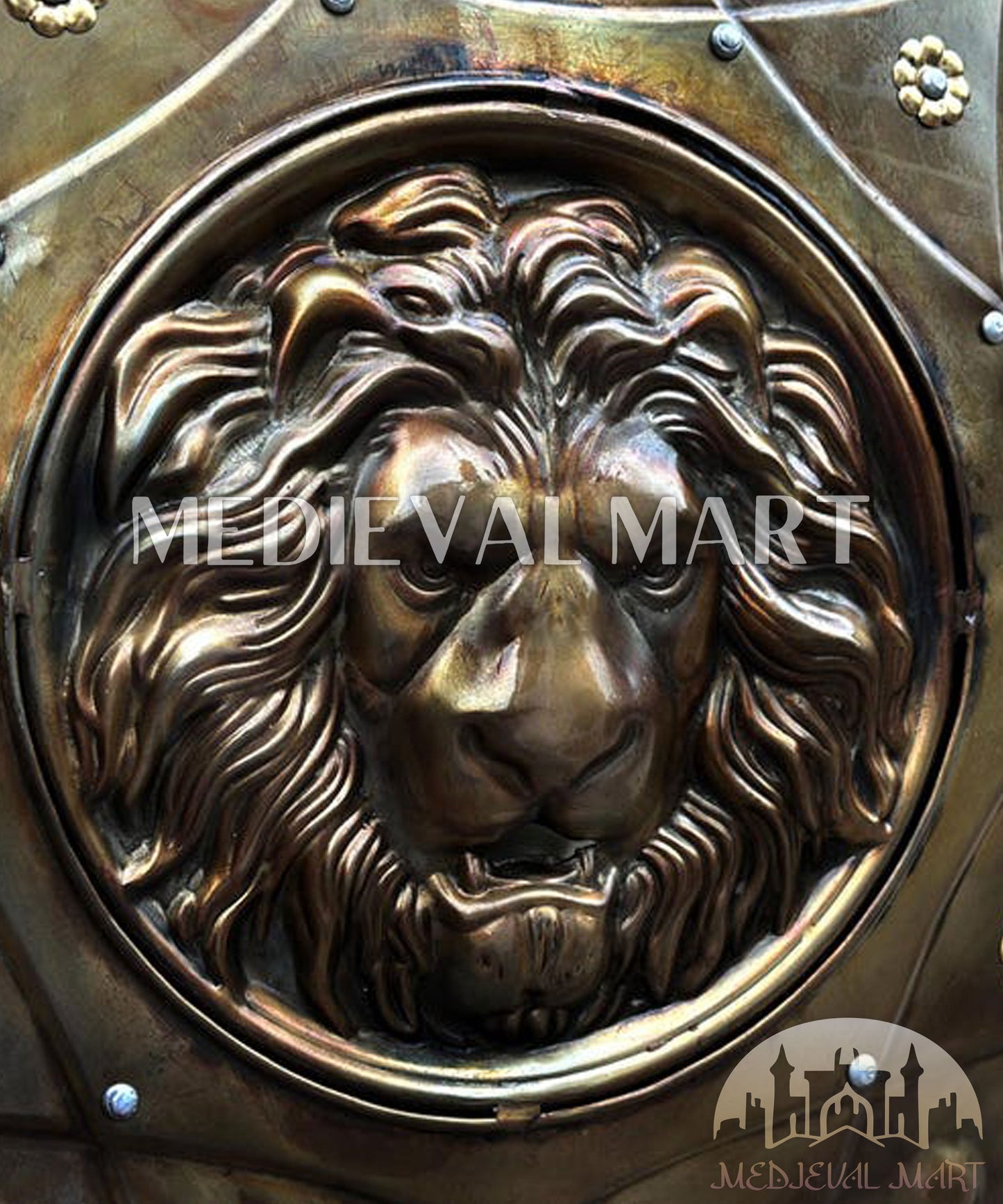 MEDIEVALMART Medieval Spartan Exclusive Lion Face Shield Antique Finish | Gift for Dad