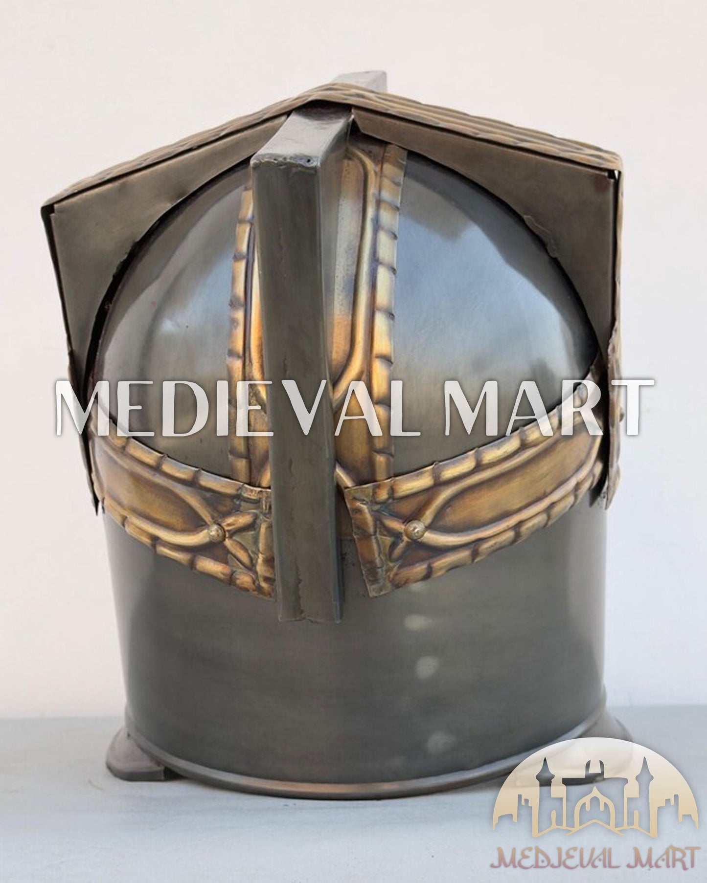 MEDIEVALMART Moria Dwarves Brass Finished Helmet W/H Free Stand | LOTR Props