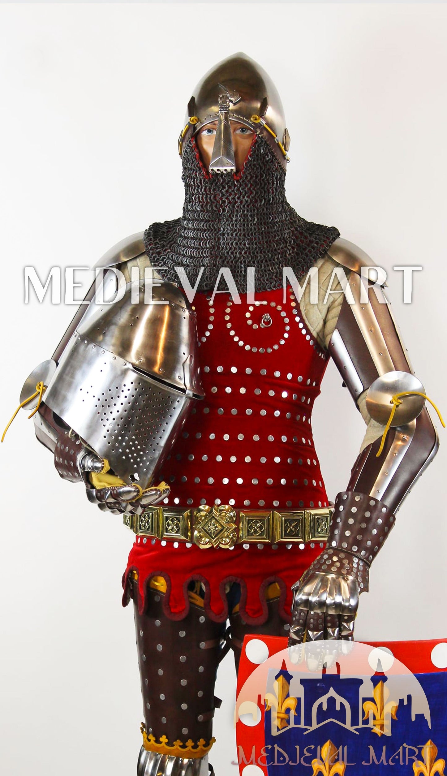 MEDIEVALMART 1346 Crécy-en-Ponthieu Medieval Breastplate Steel Armor W/H knight or Nasal Helmet and Shield