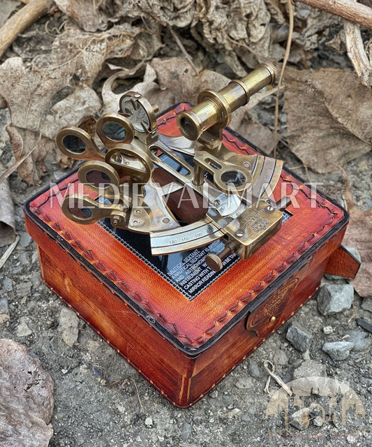MEDIEVALMART Nautical Victorian Solid Brass Working Sextant W/H Cute Leather Case | Antique Finish - Navigational Instrument, Christmas Gifts