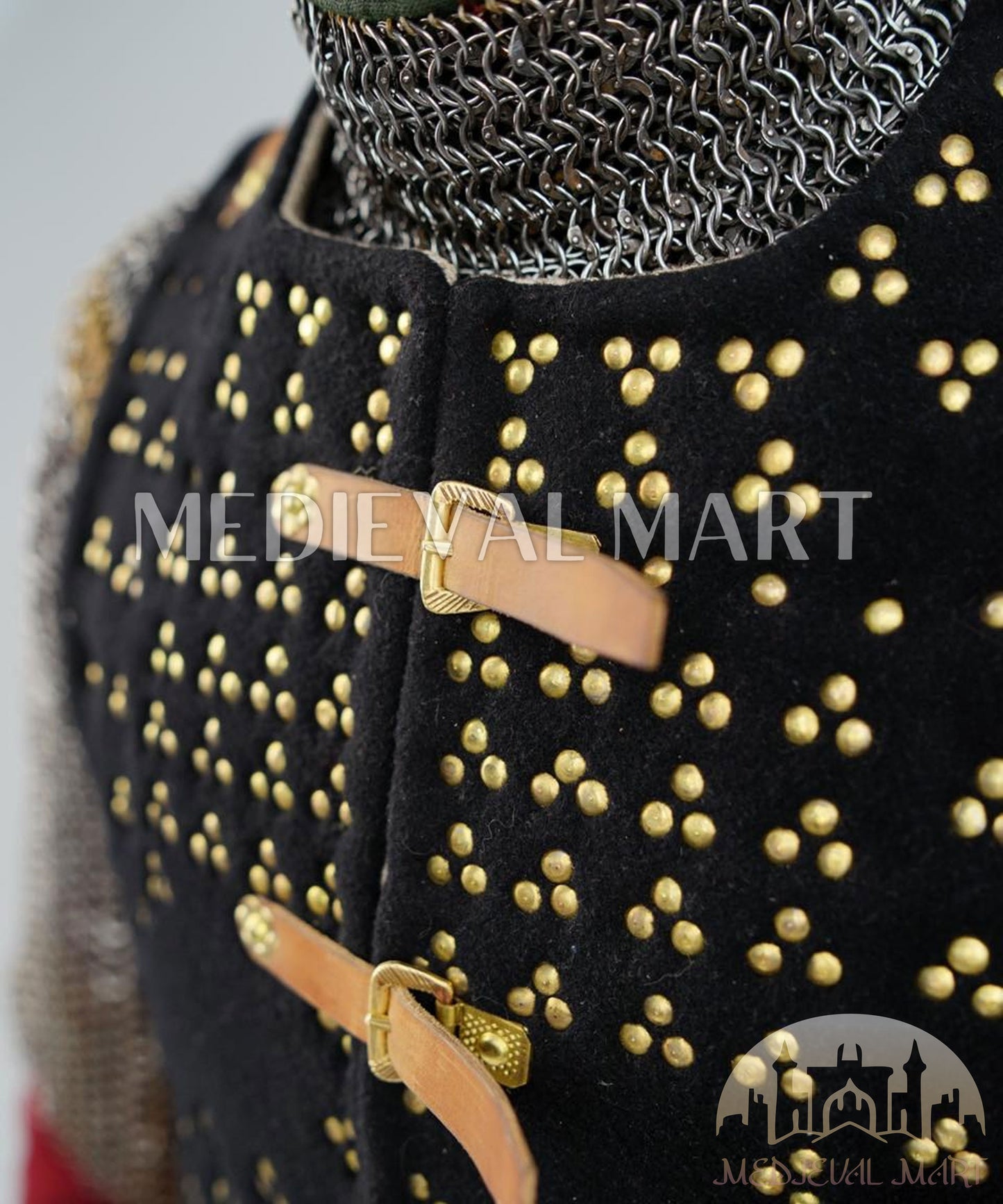 MEDIEVALMART Spanish Simplified Renaissance PREMIUM Black Brigandine Jacket Armor W/H Chainmail LAPR Armor Costume for Unisex or Cosplay