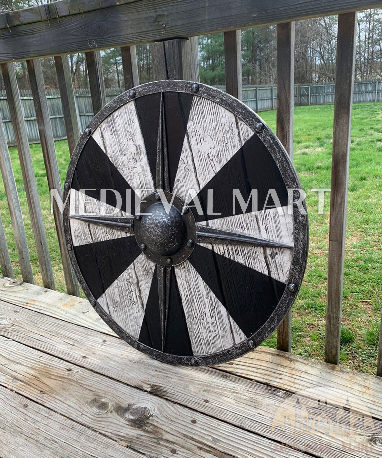MEDIEVALMART Iconic Viking's Valhalla Black/gray Ivar the Boneless Iron Spikes Battle’s Viking Wooden Shield | Gifts For Dad