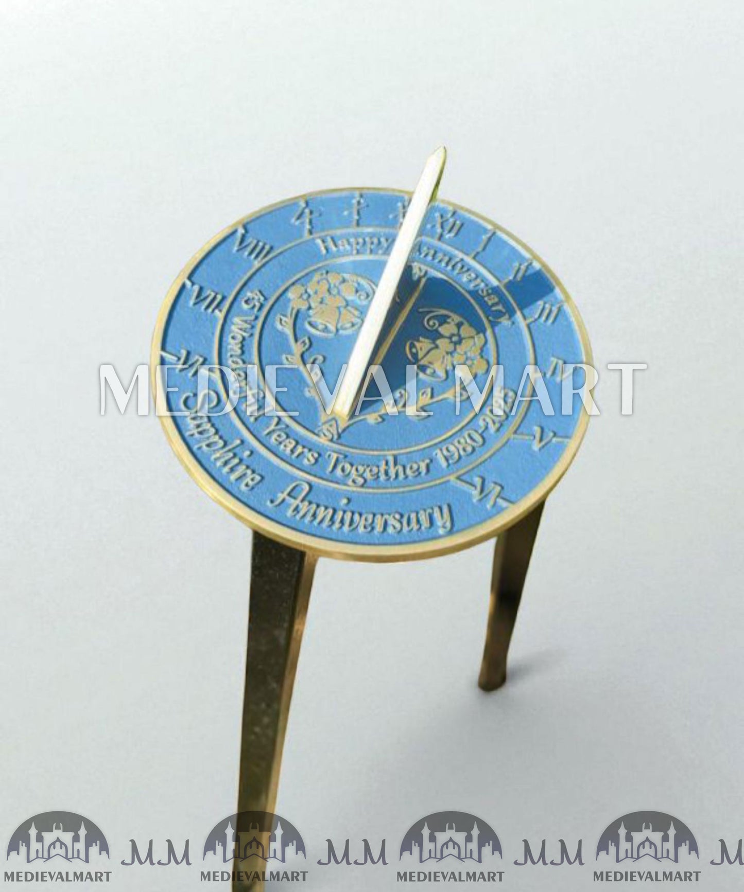 MEDIEVALMART 45th "Wonderful Years" Sapphire Anniversary Sundial Clock Best Gift For Anniversary Day