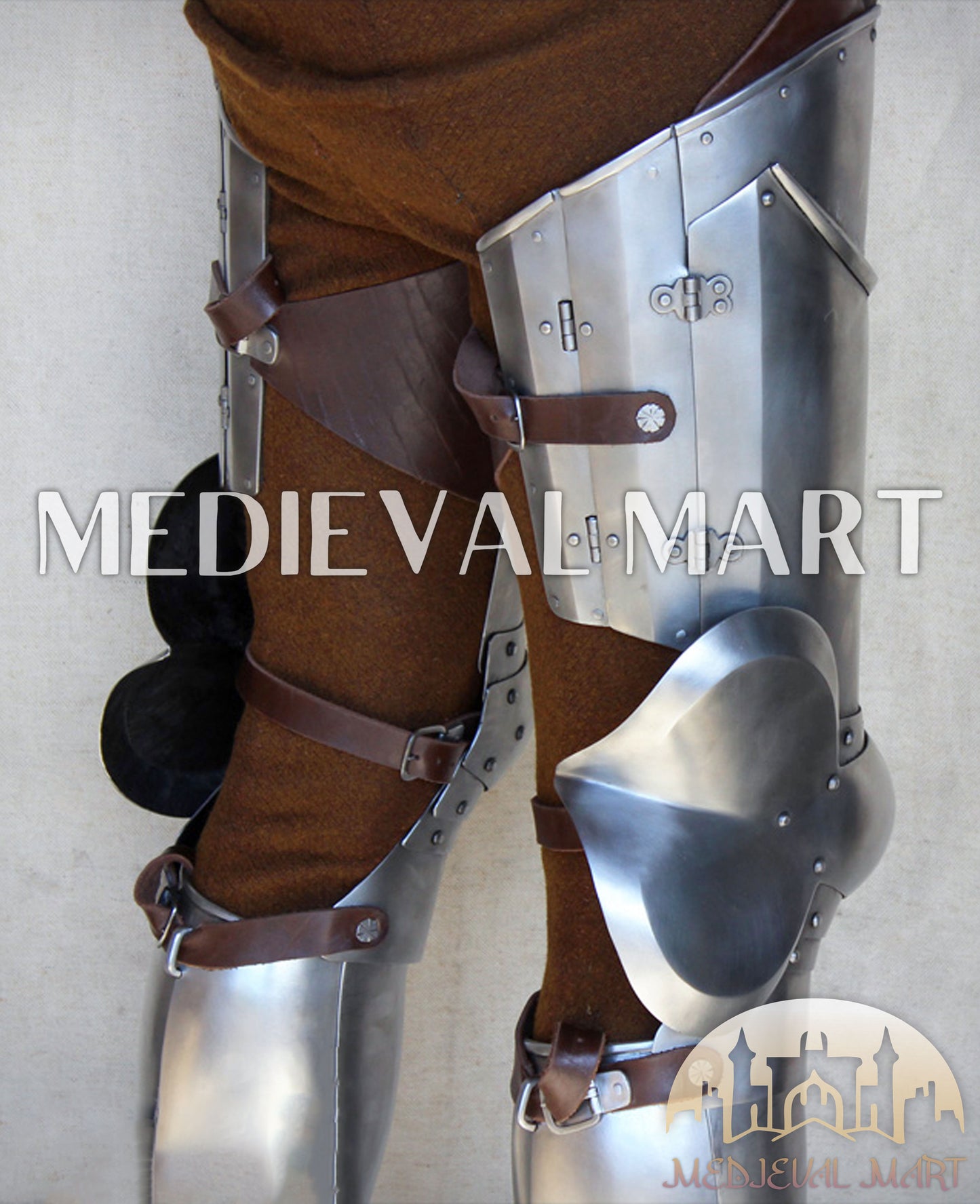 MEDIEVALMART European Greaves Knight English Legs Armor "Buff Polish"